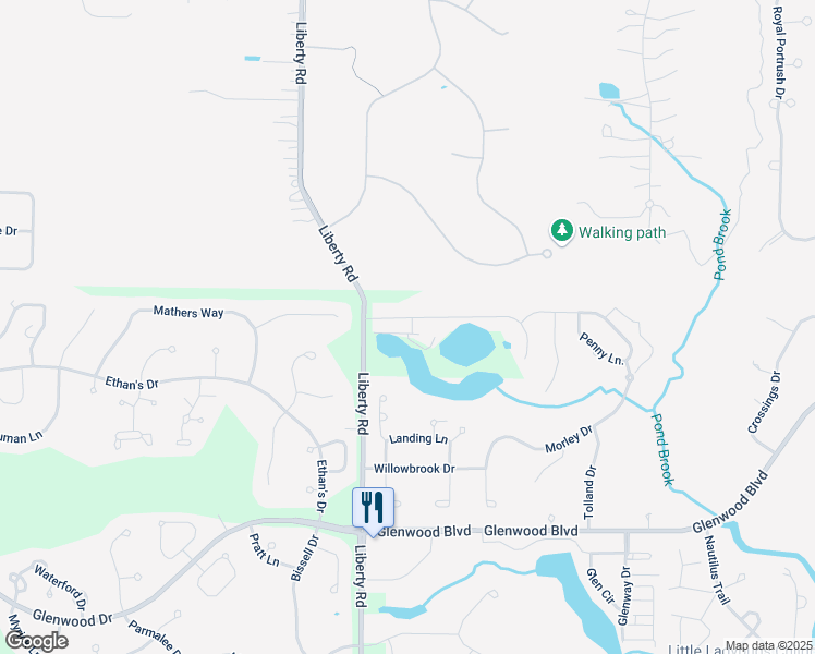 map of restaurants, bars, coffee shops, grocery stores, and more near 10357 Liberty Road in Twinsburg
