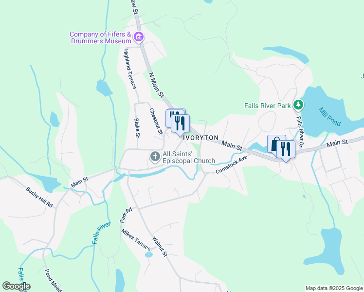 map of restaurants, bars, coffee shops, grocery stores, and more near 120 North Main Street in Essex