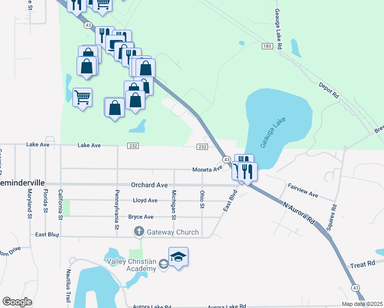 map of restaurants, bars, coffee shops, grocery stores, and more near 965 Lake Avenue in Aurora