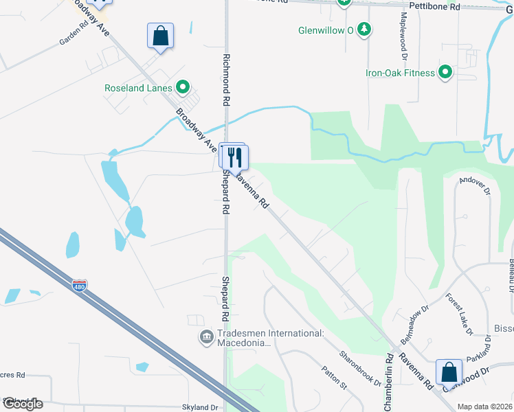 map of restaurants, bars, coffee shops, grocery stores, and more near 11606 Ravenna Road in Twinsburg