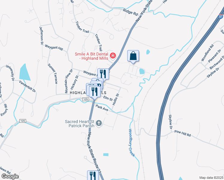 map of restaurants, bars, coffee shops, grocery stores, and more near 9 Tracie Lane in Woodbury