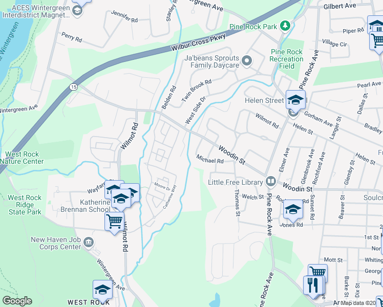 map of restaurants, bars, coffee shops, grocery stores, and more near 62 Thorpe Drive in Hamden