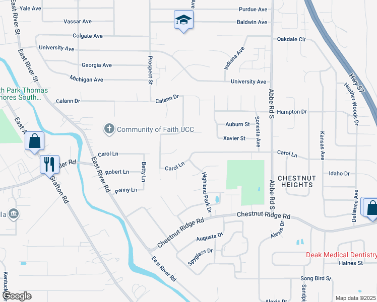 map of restaurants, bars, coffee shops, grocery stores, and more near 310 Carol Lane in Elyria