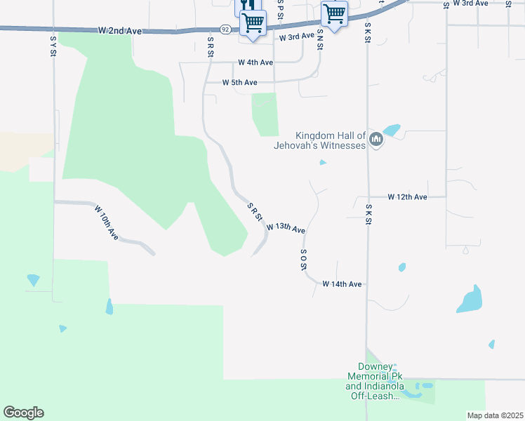 map of restaurants, bars, coffee shops, grocery stores, and more near 1210 South R Street in Indianola