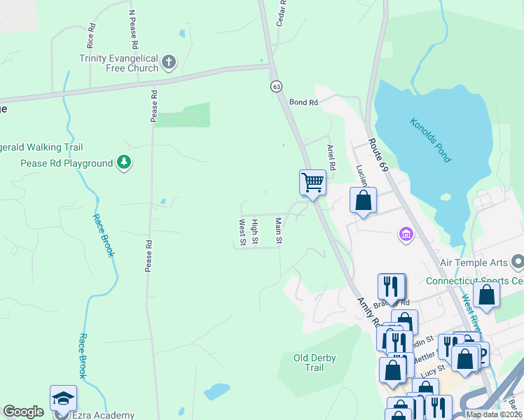 map of restaurants, bars, coffee shops, grocery stores, and more near 11 North Avenue in Woodbridge