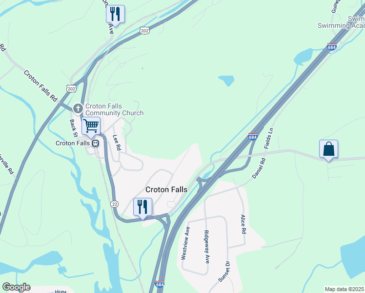 map of restaurants, bars, coffee shops, grocery stores, and more near 18 Sun Valley Drive in North Salem