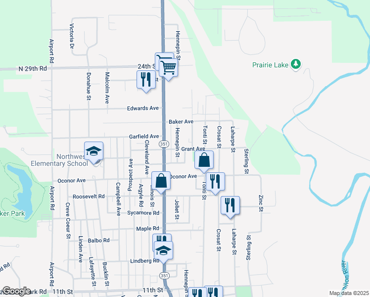 map of restaurants, bars, coffee shops, grocery stores, and more near 901 Grant Avenue in LaSalle