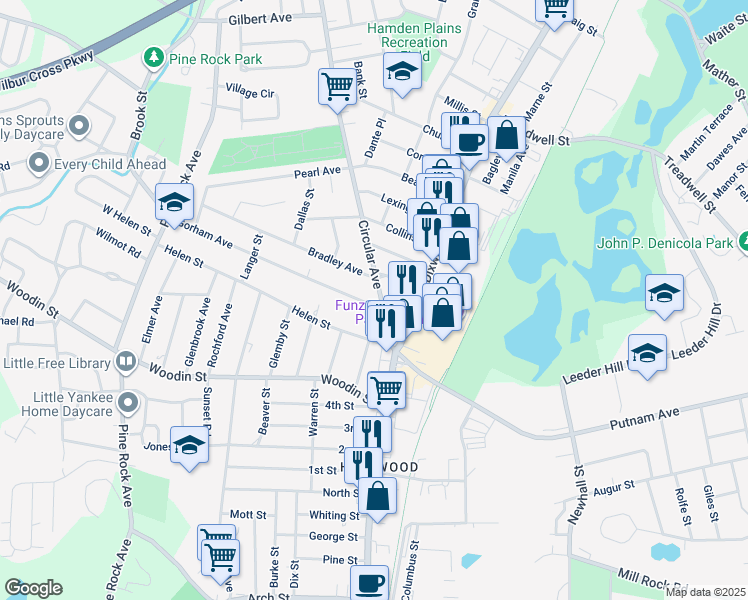 map of restaurants, bars, coffee shops, grocery stores, and more near in Hamden