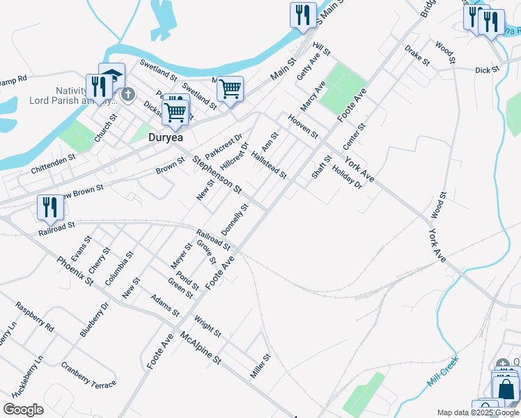 map of restaurants, bars, coffee shops, grocery stores, and more near 534-598 Foote Ave in Duryea