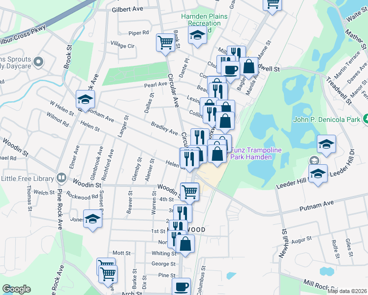 map of restaurants, bars, coffee shops, grocery stores, and more near 11 Gorham Avenue in Hamden
