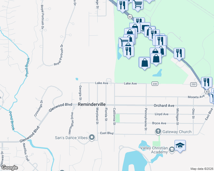 map of restaurants, bars, coffee shops, grocery stores, and more near 3704 Lake Avenue in Aurora
