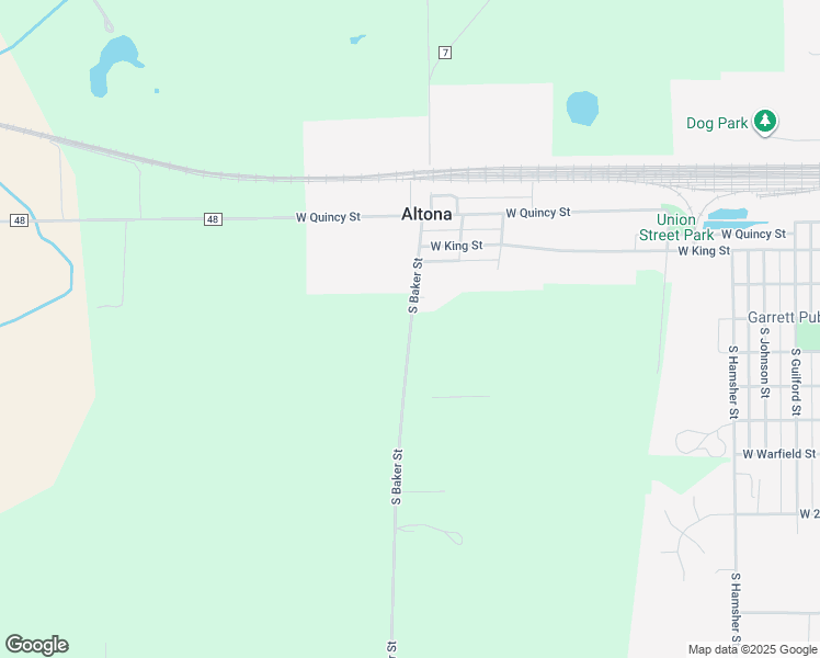 map of restaurants, bars, coffee shops, grocery stores, and more near County Road 7 in DeKalb County