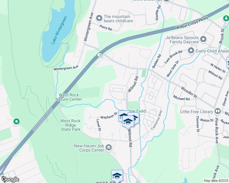map of restaurants, bars, coffee shops, grocery stores, and more near 9b Rock View Circle in New Haven