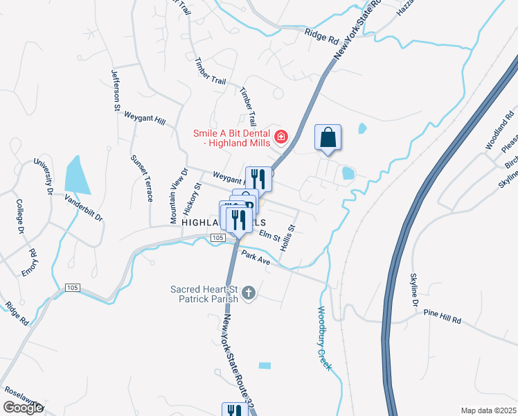 map of restaurants, bars, coffee shops, grocery stores, and more near 520 New York 32 in Woodbury