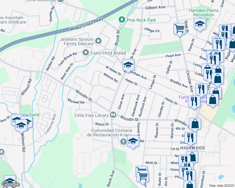 map of restaurants, bars, coffee shops, grocery stores, and more near 529 Pine Rock Avenue in Hamden