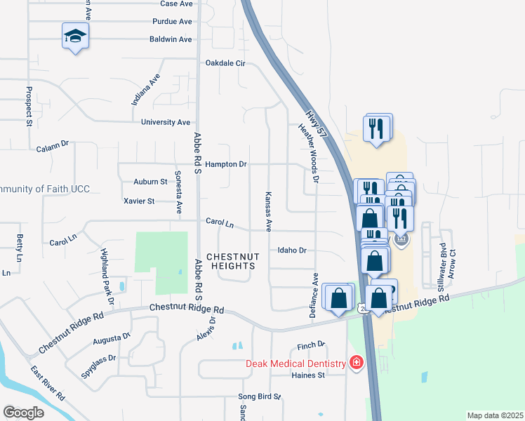 map of restaurants, bars, coffee shops, grocery stores, and more near 341 Kansas Avenue in Elyria