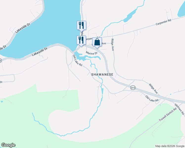 map of restaurants, bars, coffee shops, grocery stores, and more near 131 Old Lake Road in Harveys Lake