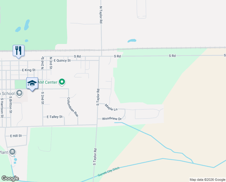 map of restaurants, bars, coffee shops, grocery stores, and more near 301 South Colony Drive in Garrett
