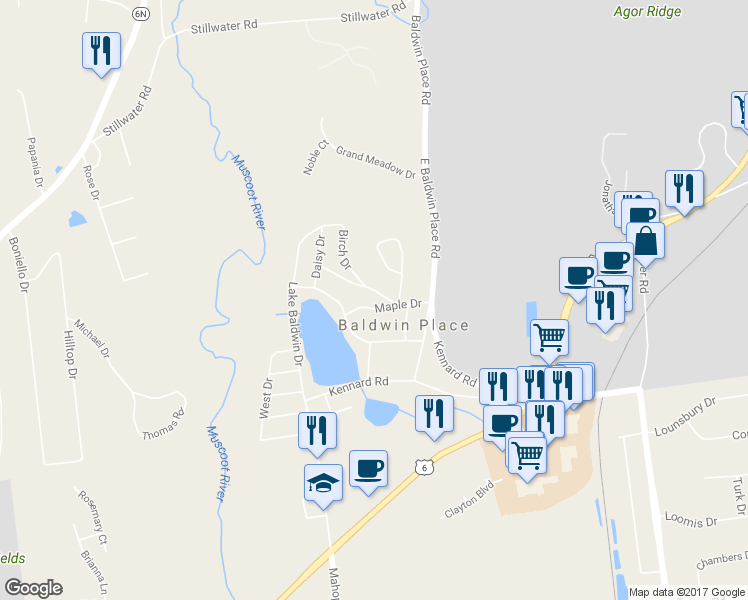 map of restaurants, bars, coffee shops, grocery stores, and more near 26 Maple Drive in Mahopac