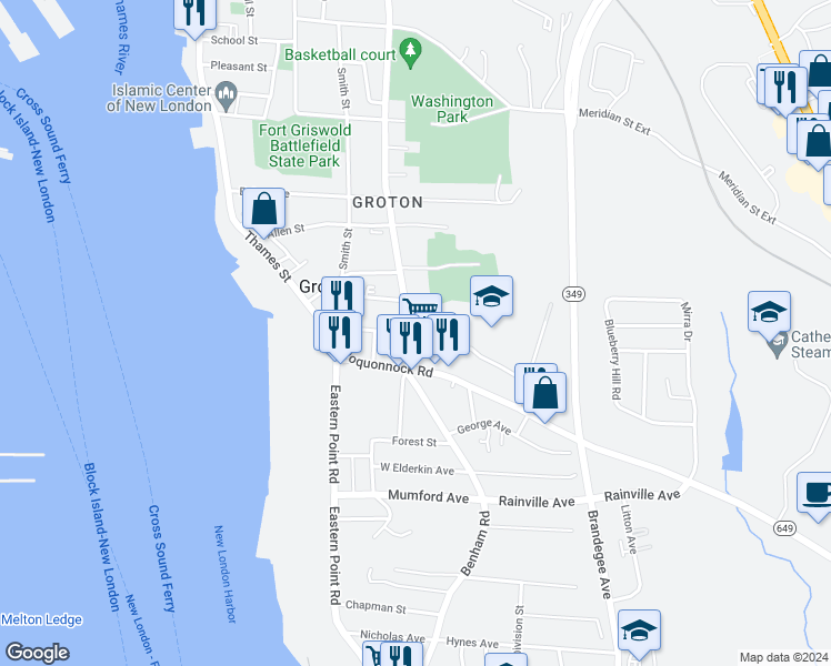 map of restaurants, bars, coffee shops, grocery stores, and more near 310 Mitchell Street in Groton