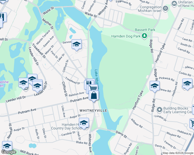 map of restaurants, bars, coffee shops, grocery stores, and more near in Hamden