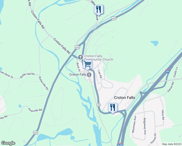 map of restaurants, bars, coffee shops, grocery stores, and more near 621 New York 22 in Croton Falls