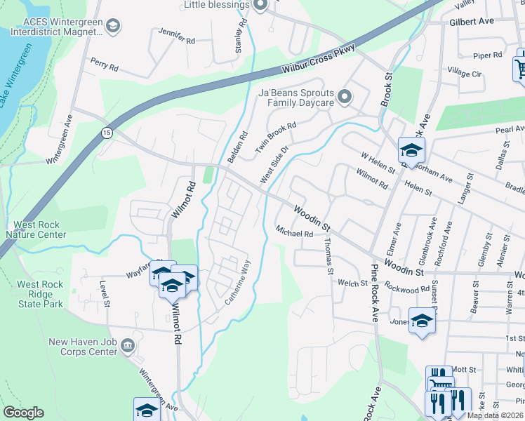 map of restaurants, bars, coffee shops, grocery stores, and more near 36 Thorpe Drive in Hamden