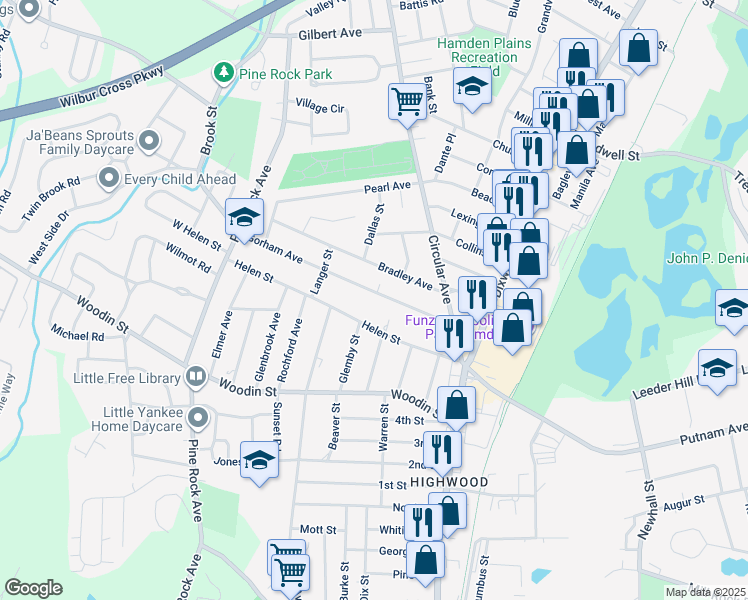 map of restaurants, bars, coffee shops, grocery stores, and more near 91 Gorham Avenue in Hamden