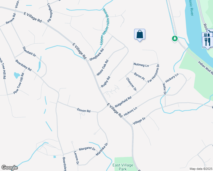 map of restaurants, bars, coffee shops, grocery stores, and more near 12 Rugby Road in Shelton