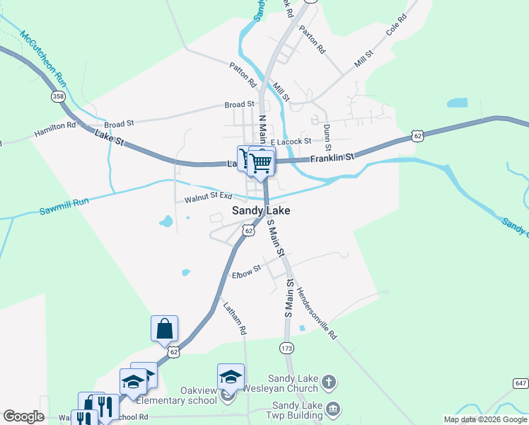 map of restaurants, bars, coffee shops, grocery stores, and more near in Sandy Lake