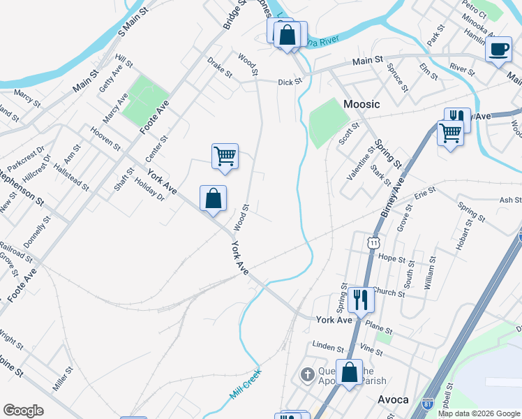 map of restaurants, bars, coffee shops, grocery stores, and more near 832 Wood St in Duryea