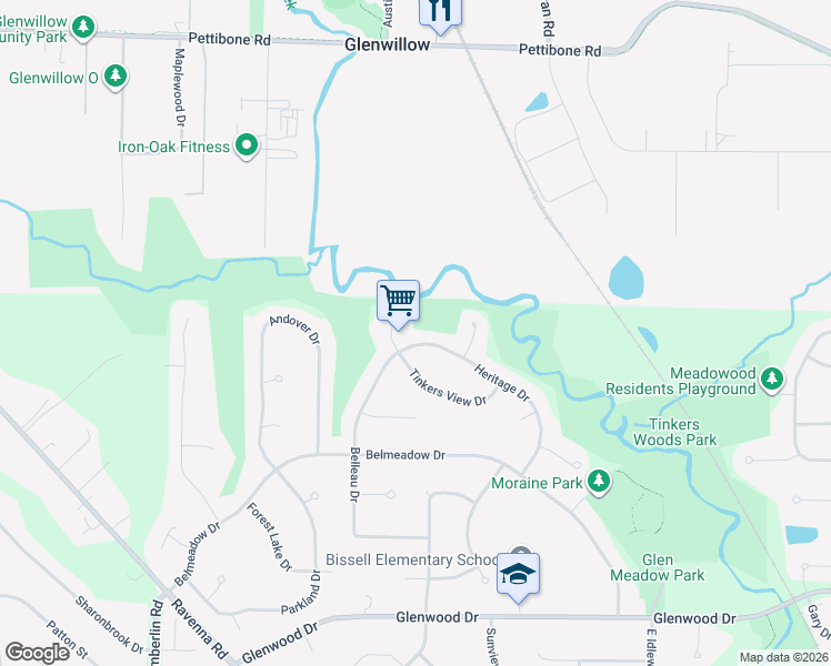 map of restaurants, bars, coffee shops, grocery stores, and more near 1547 Treefern Court in Twinsburg