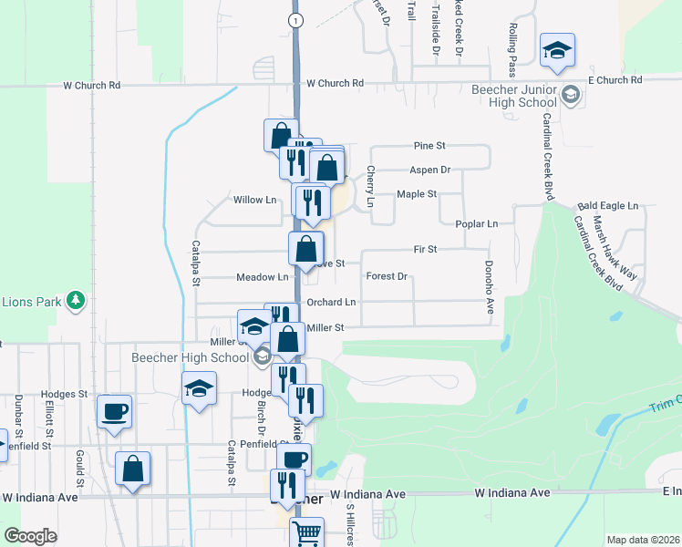 map of restaurants, bars, coffee shops, grocery stores, and more near 951 Keenan Court in Beecher