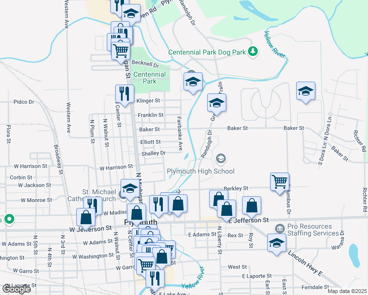 map of restaurants, bars, coffee shops, grocery stores, and more near 1010 Fairbanks Avenue in Plymouth