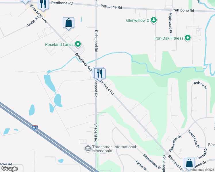 map of restaurants, bars, coffee shops, grocery stores, and more near 11629 Ravenna Road in Twinsburg