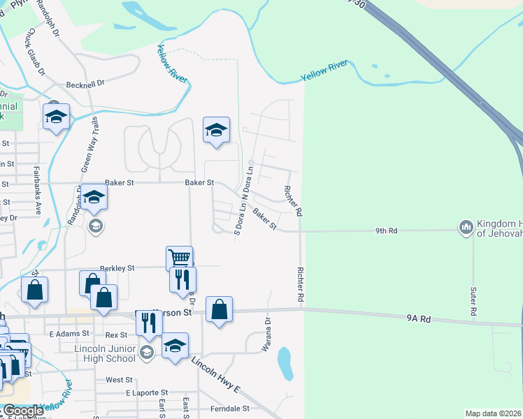 map of restaurants, bars, coffee shops, grocery stores, and more near Baker Street in Plymouth