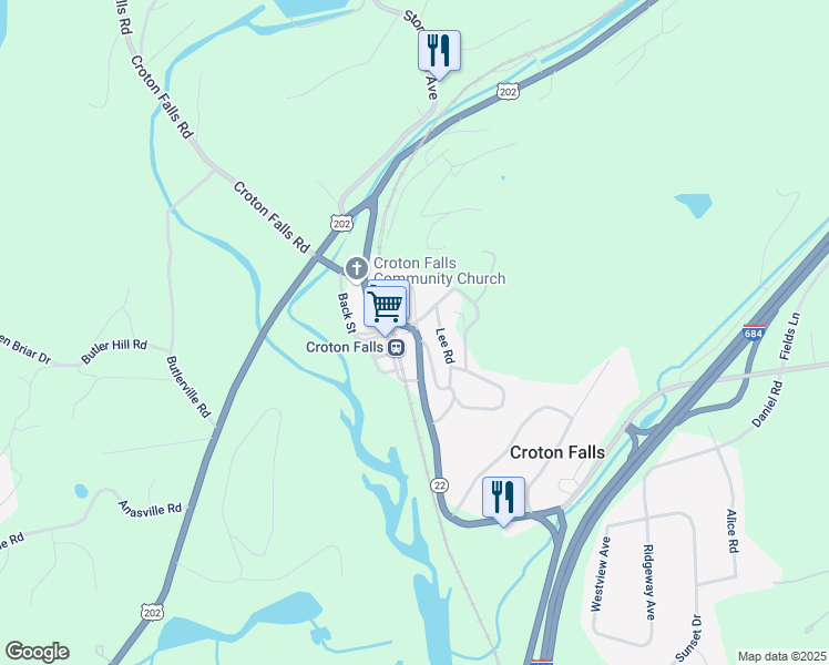 map of restaurants, bars, coffee shops, grocery stores, and more near 621 New York 22 in Croton Falls