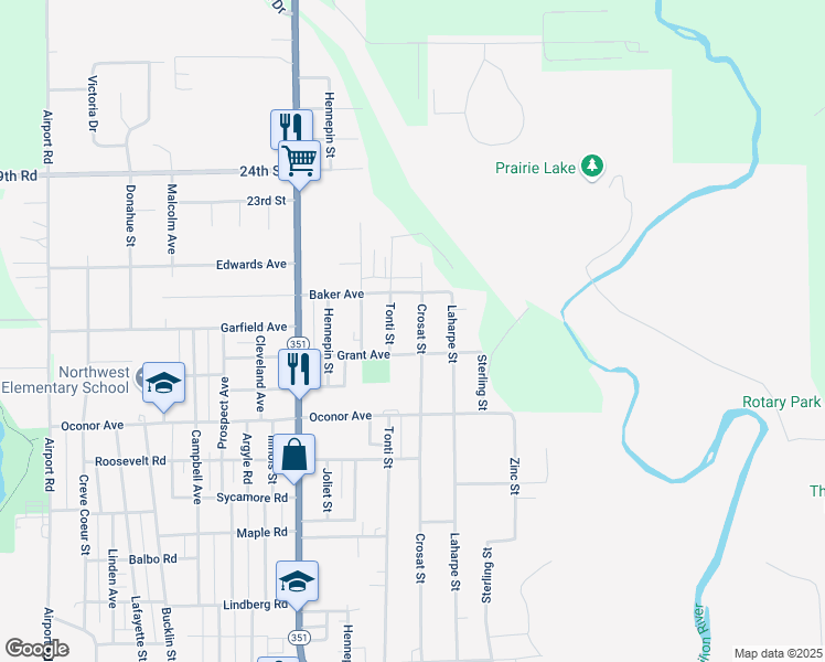 map of restaurants, bars, coffee shops, grocery stores, and more near 901 Grant Avenue in LaSalle