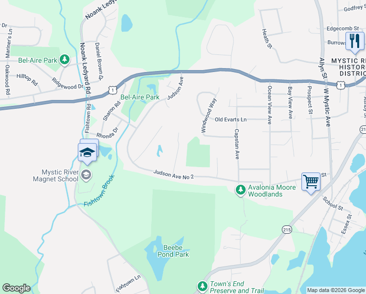 map of restaurants, bars, coffee shops, grocery stores, and more near 66 Clipper Court in Groton