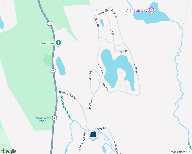 map of restaurants, bars, coffee shops, grocery stores, and more near 6 Alan Road in Danbury