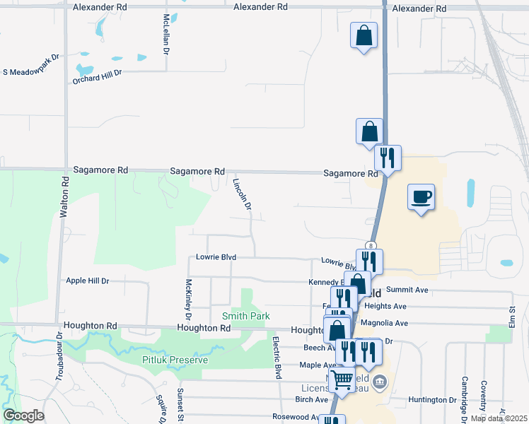 map of restaurants, bars, coffee shops, grocery stores, and more near 9285 Trotter Lane in Northfield