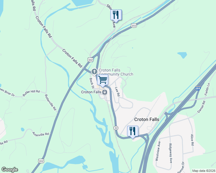 map of restaurants, bars, coffee shops, grocery stores, and more near 607 Route 22 in Croton Falls