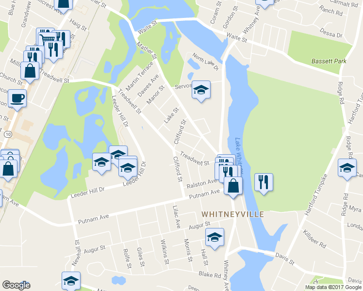 map of restaurants, bars, coffee shops, grocery stores, and more near 42 Quentin St in Hamden