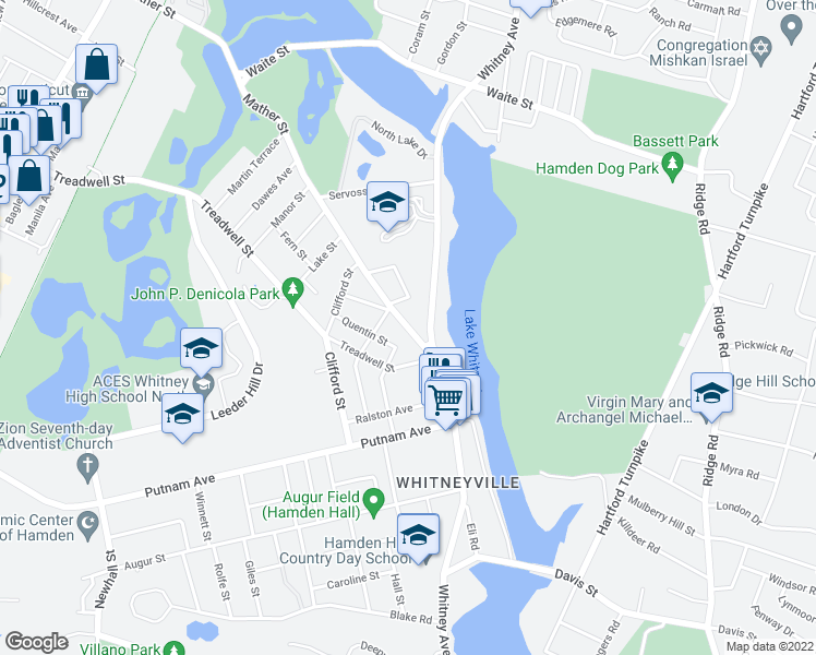 map of restaurants, bars, coffee shops, grocery stores, and more near 31 Mather Street in Hamden