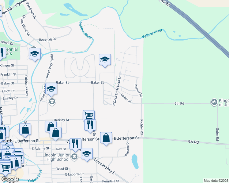 map of restaurants, bars, coffee shops, grocery stores, and more near 982 Baker Street in Plymouth