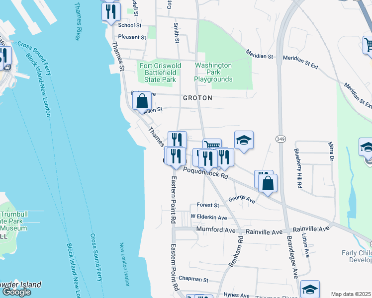 map of restaurants, bars, coffee shops, grocery stores, and more near 38 Hamilton Avenue in Groton