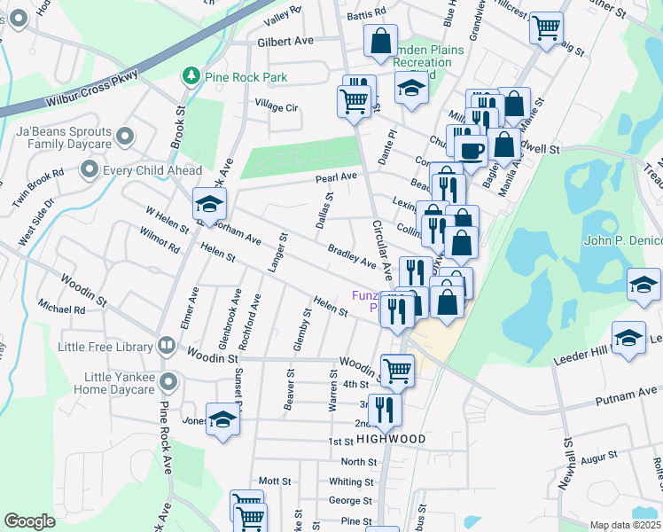map of restaurants, bars, coffee shops, grocery stores, and more near 91 Gorham Ave in Hamden