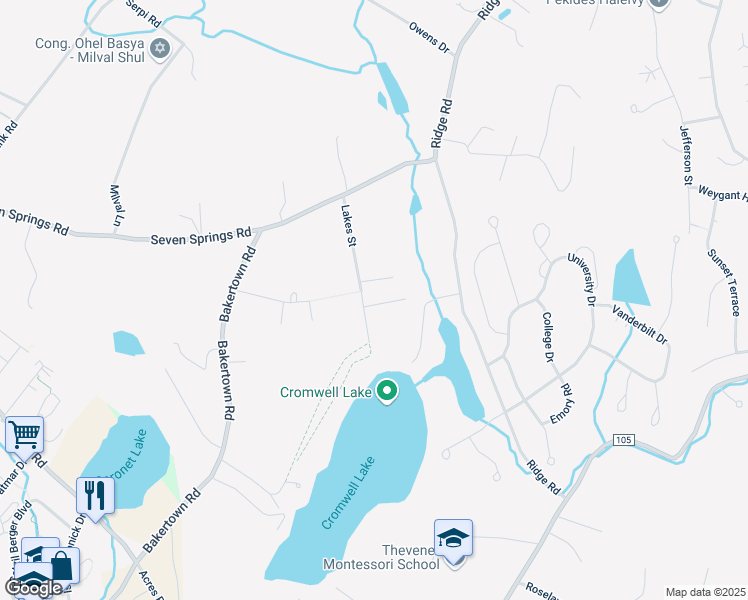 map of restaurants, bars, coffee shops, grocery stores, and more near 44 Lakes Street in Woodbury