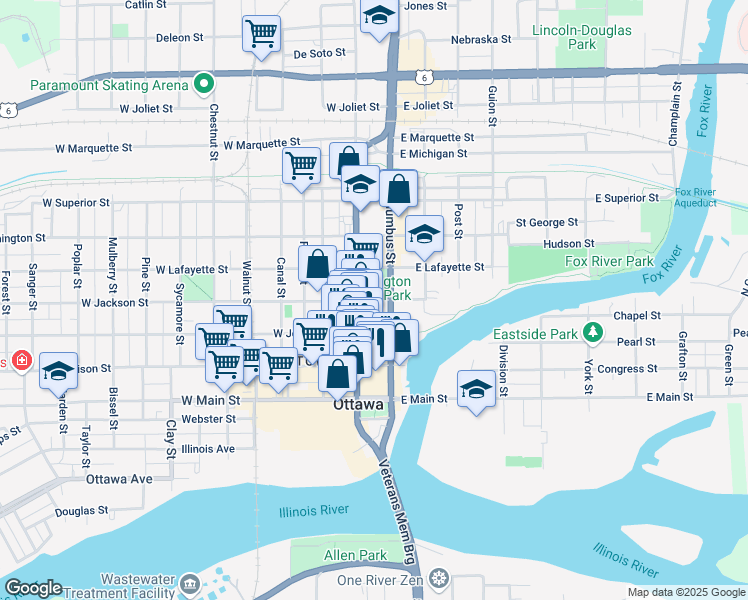 map of restaurants, bars, coffee shops, grocery stores, and more near Jackson Street in Ottawa