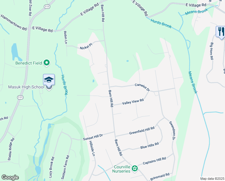 map of restaurants, bars, coffee shops, grocery stores, and more near 300 Barn Hill Road in Monroe